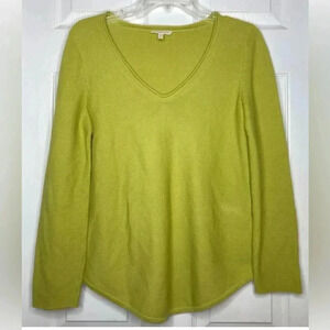 Woman EILEEN FISHER green Organic Cotton V-Neck Texture L/s Sweater Petite XS